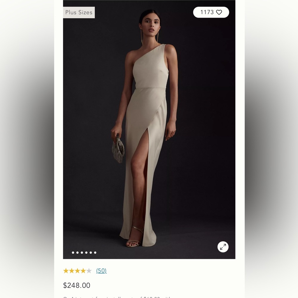 Anthropologie Dylan One-Shoulder Satin Side-Slit Gown in champagne size 4